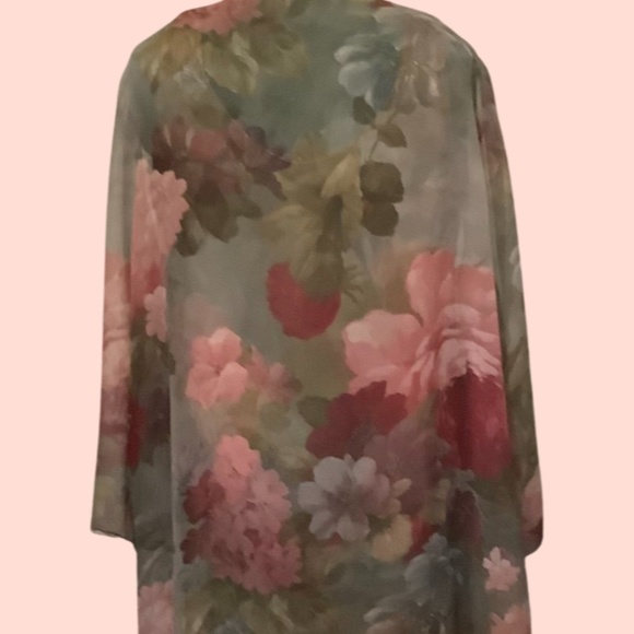 Vintage Peach and Gray Scalloped Tiered Dress and Sheer Matching Cover - Size 16 - Picture 4 of 9